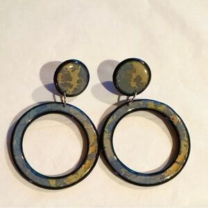 Blue and Gold Hoop Earrings